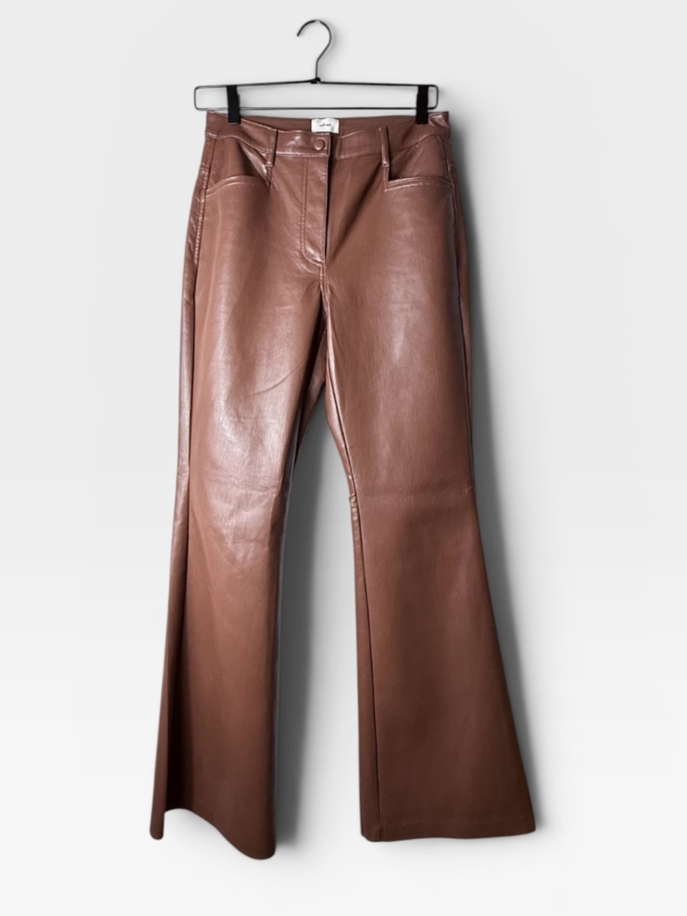 Wilfred Aritzia Beatrix Pants Size 6 Cognac Vegan Faux Leather Flared Pants (Q)
